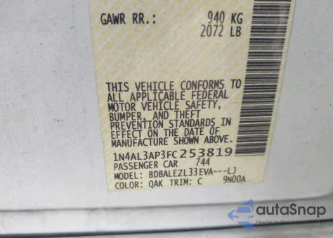 2015 Nissan Altima 2.5 S from USA, damaged, VIN 1N4AL3AP3FC253819